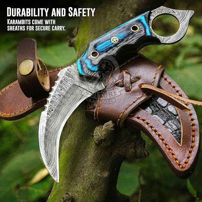 Damascus steel Handmade Knife, Survival claw Tactical teeth Knife Double edged sharp, Fixed Blade Knife With Sheath, Curved knife