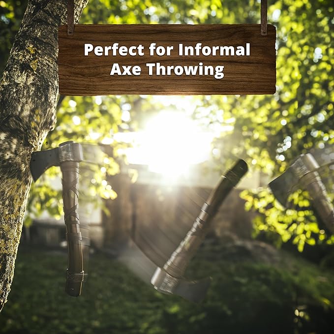 Norse Tradesman 14" Viking Throwing Axe - Carbon Steel Head, Teakwood Handle, Brown, Regulation Size, Includes Leather Sheath