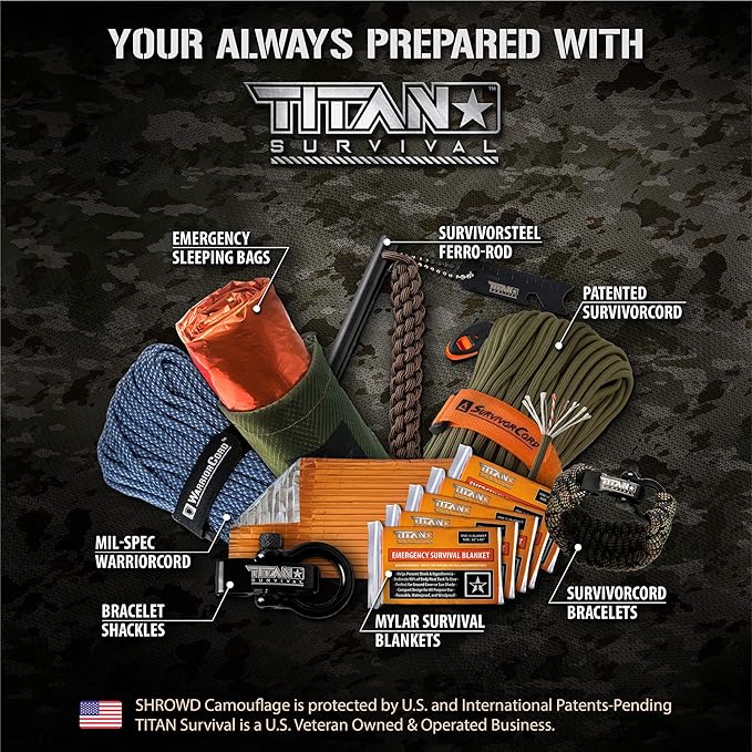 Titan SurvivorSteel Ferrocerium Fire-Starter v2.0, 5" x 1/2" Ferro-Rod with Steel Scraper, Patented SurvivorCord Handle, and Integrated High-Decibel Emergency Whistle.