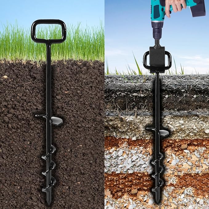 16In Tent Stakes with 12PCS Heavy Duty Adapter, Screw Ground Anchors, Tree Straightening Kit, Mobile Home Anchors (Black)