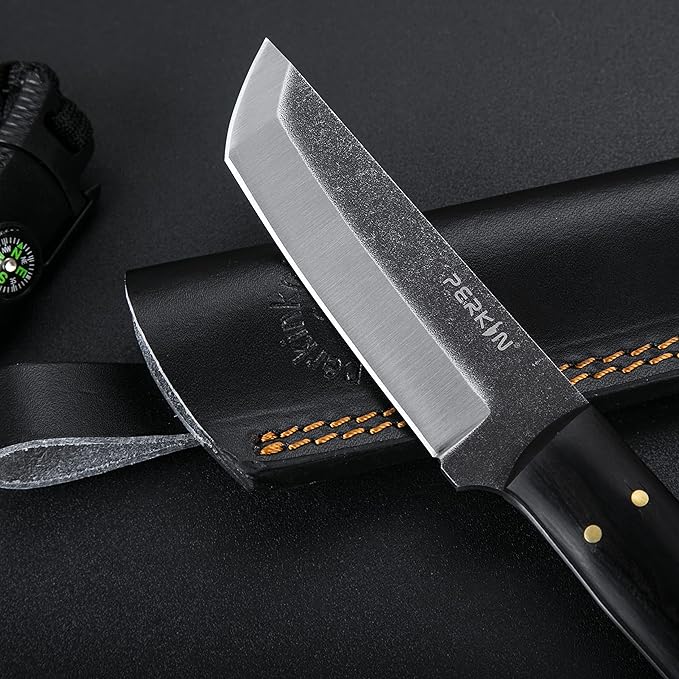 Perkin Handmade Fixed Blade Hunting Knives with Sheath-Full Tang Bushcraft Fixed-Blade Tanto Knives for Outdoor, Camping, Survival Tactical, Fighting, Hiking, Skinning, Hunter-Unisex Adults