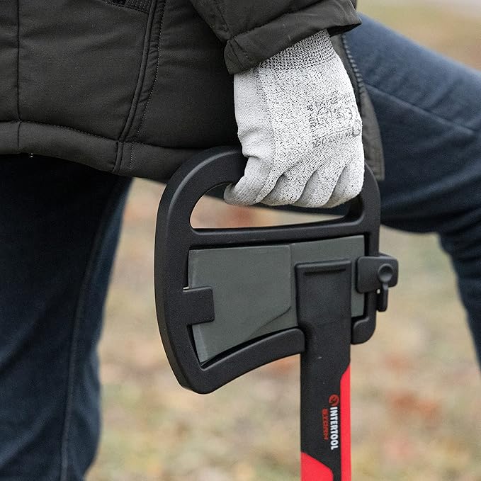 INTERTOOL Hatchet Lightweight for Camp Firewood Splitting & Kindling - Small 14" Wood Chopping Axe with Shock Absorbing Anti-Slip Handle & Sheath - Ax for Outdoor, Hiking, and Gardening - HT08-0291