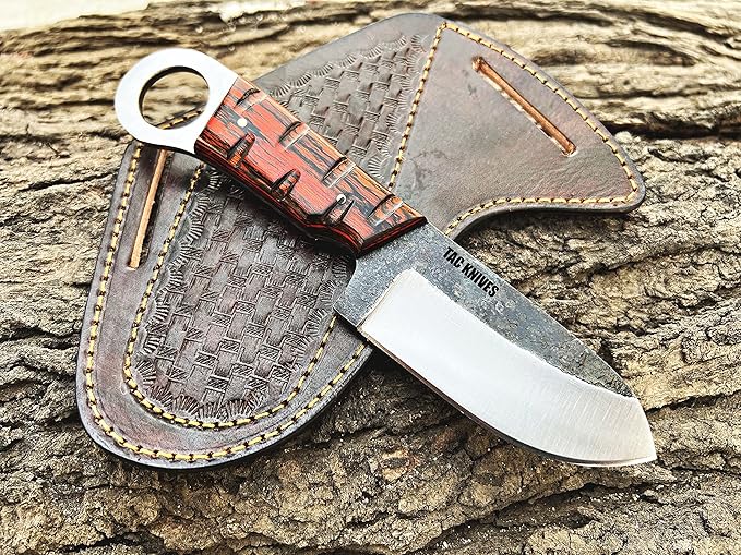 7'' Full Tang Fixed Blade Outdoor Camping Hunting Knife In Sheath Gift For Him | 1095 High Carbon Steel | SKINNER Gift Cowboy knives Pancake leather sheath (ORANGE)