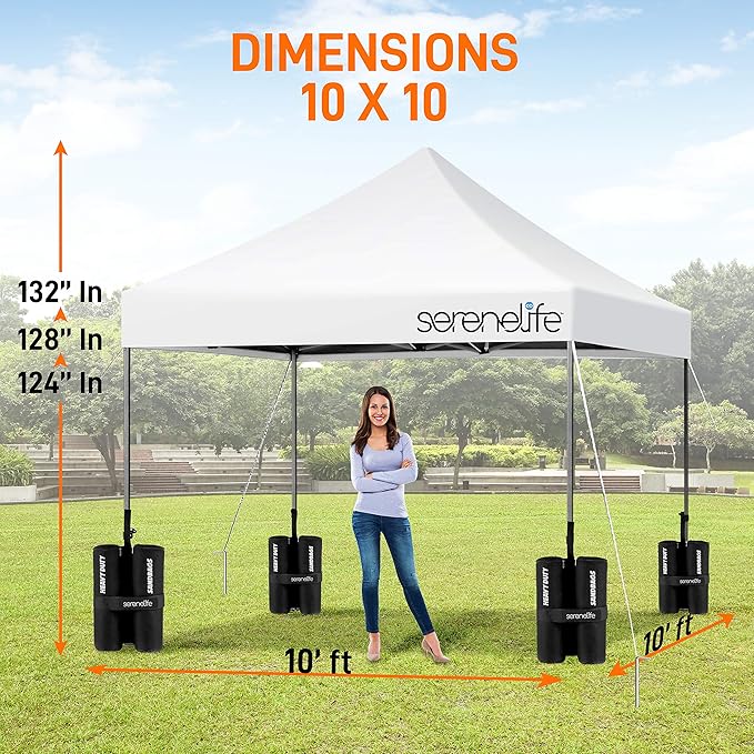 Pop Up Canopy Tent 10x10 - Commercial Instant Shelter Foldable/Collapsible Sun Shade Canopy Pop Up Tent w/Waterproof Tent Top, Portable Carry Bag & Sand Bag - SereneLife SLGZ10W (White)