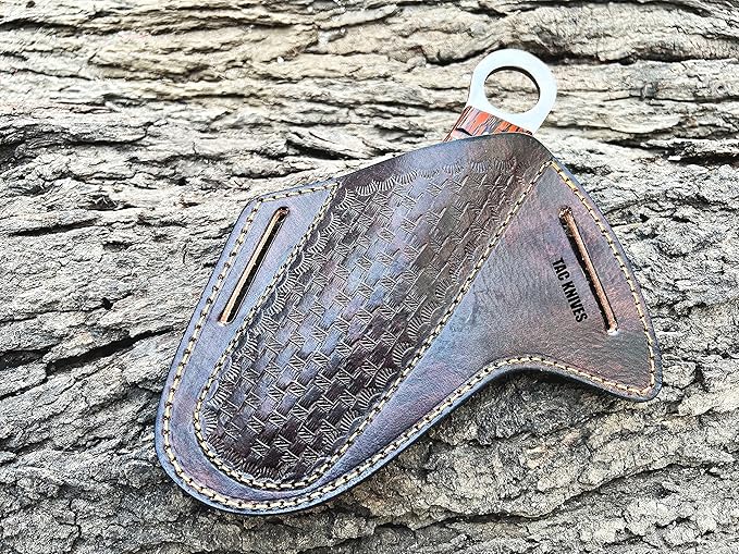 7'' Full Tang Fixed Blade Outdoor Camping Hunting Knife In Sheath Gift For Him | 1095 High Carbon Steel | SKINNER Gift Cowboy knives Pancake leather sheath (ORANGE)