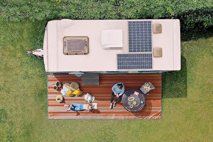 CGEAR RV Comfort Mat – Patented Sand-Free Technology with Ultra Soft Material – Sized to Your RV, Campsite, Beach House – Great Outdoor Patio Rug for RV and Camping (Earthy Dynamic Stripe, 8' X 11')