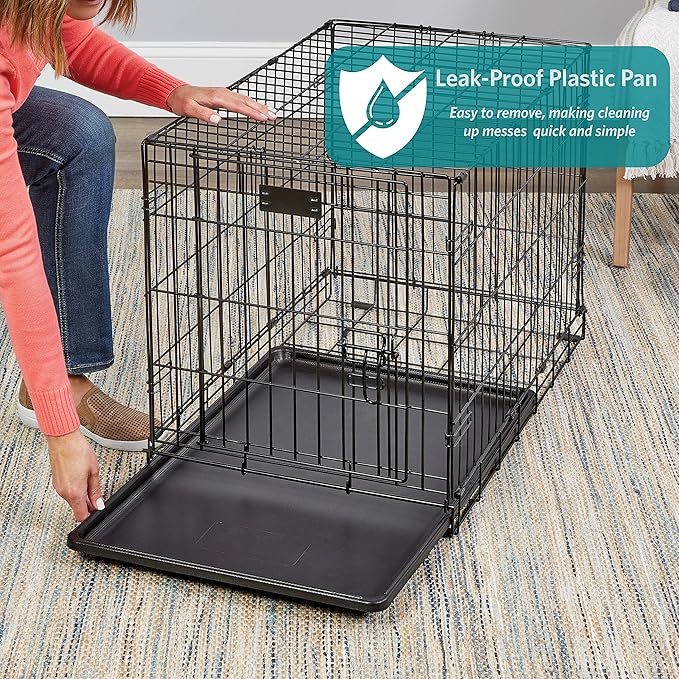 MidWest Homes for Pets 24-Inch Two-Door iCrate Folding Dog Crate with Divider Panel, Leak-Proof Tray & Secure Latches – Metal Wire Kennel for Small Breeds – Portable, Durable & Easy to Assemble