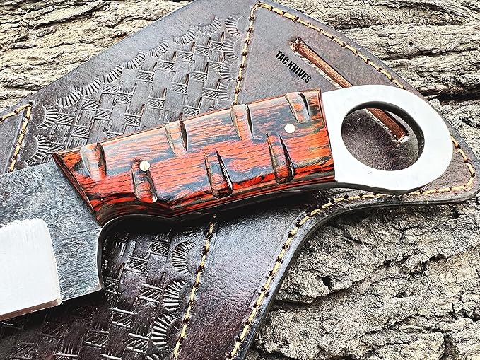 7'' Full Tang Fixed Blade Outdoor Camping Hunting Knife In Sheath Gift For Him | 1095 High Carbon Steel | SKINNER Gift Cowboy knives Pancake leather sheath (ORANGE)
