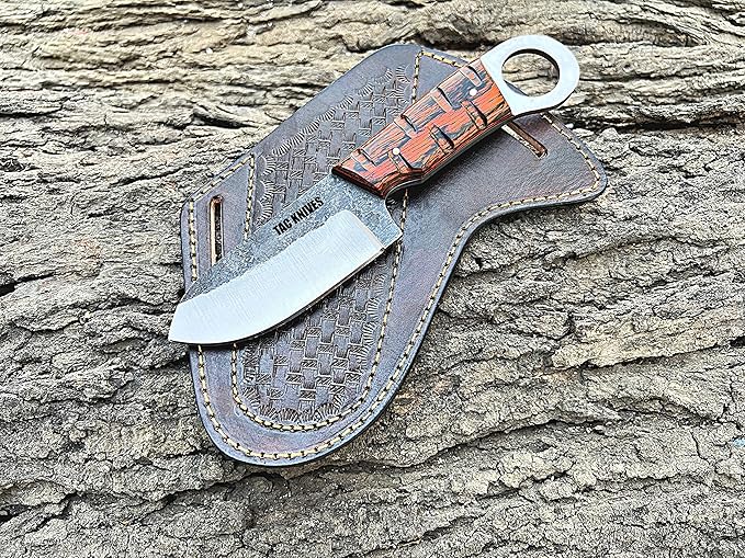 7'' Full Tang Fixed Blade Outdoor Camping Hunting Knife In Sheath Gift For Him | 1095 High Carbon Steel | SKINNER Gift Cowboy knives Pancake leather sheath (ORANGE)