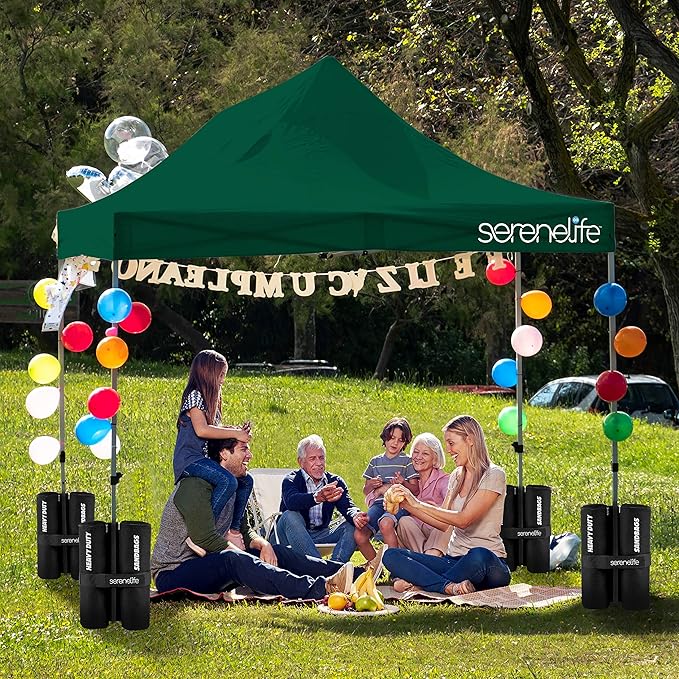 SereneLife SLGZ15FG Pop Commercial Instant Shelter-Waterproof Polyester Tent with Portable Wheeled Carry Sand Bag, 10 x 15 ft. (Forest Green), 10x15