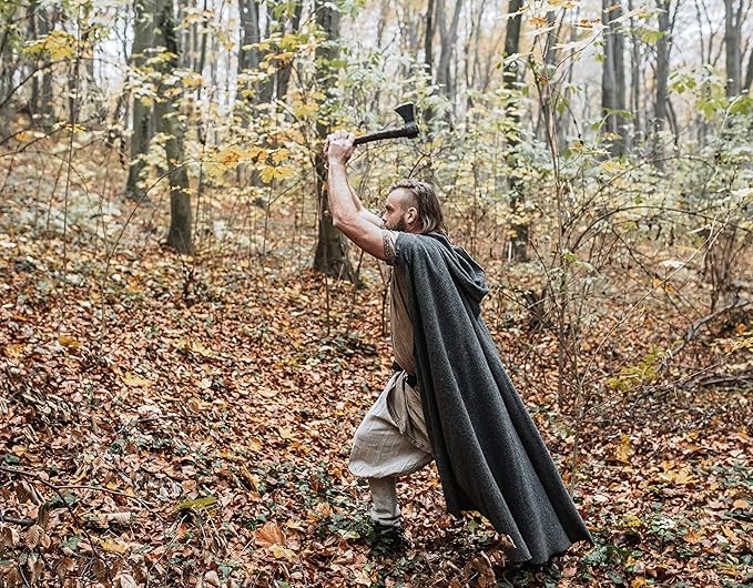 Norse Tradesman 14" Viking Throwing Axe - Fully Sharpened Norse Hand-Axe - Carbon Steel Axe Head with Premium Leather Cross-Stitch and Sharpening Stone