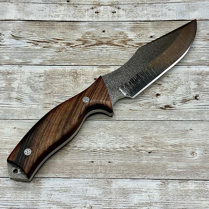 Handmade Fixed Blade Hunting Knife, N690 Blade Tactical Knife with Leather Sheath and Magnesium Fire Starter, Full Tang Tactical Knife, Survival Knife with Magnesium Fire Stick