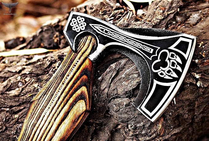 Custom Gift Forged Carbon Steel Viking Axe with Rose Wood Shaft, Viking Bearded Camping Axe & Hatchet, Best Birthday Gift for Him, 18 Inches (Valhalla Axe)