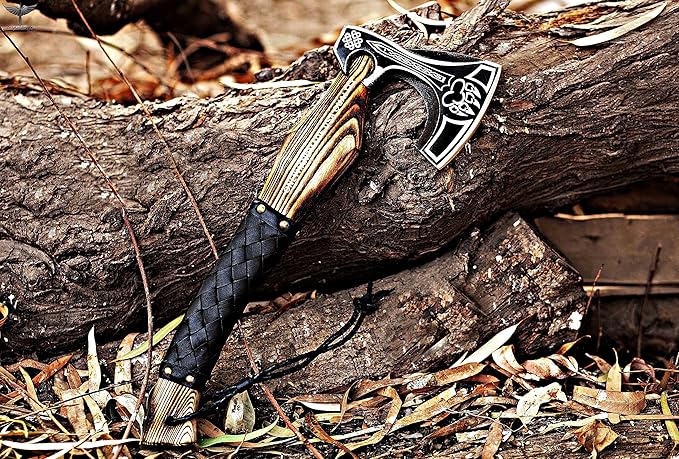 Custom Gift Forged Carbon Steel Viking Axe with Rose Wood Shaft, Viking Bearded Camping Axe & Hatchet, Best Birthday Gift for Him, 18 Inches (Valhalla Axe)