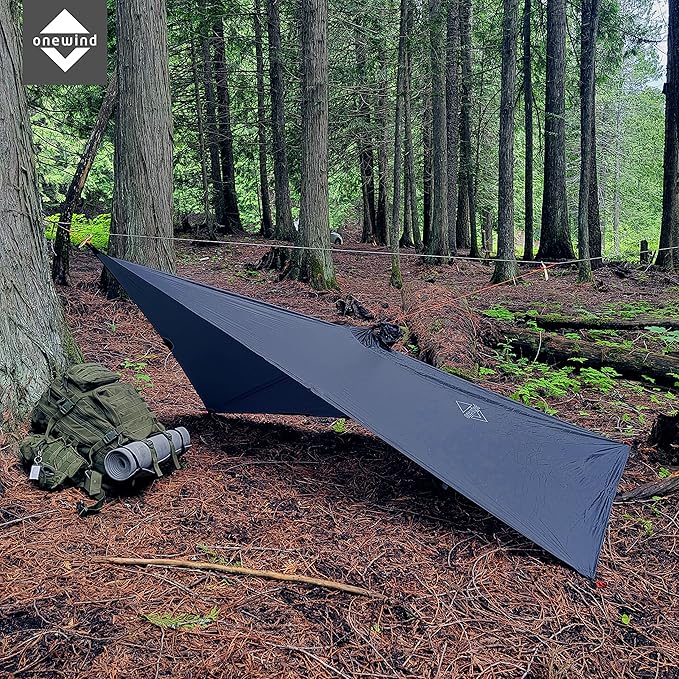 onewind Hooded Rain Poncho, Silnylon Rain Coat Versatile Survival Shelter Waterproof Breathable Lightweight Poncho