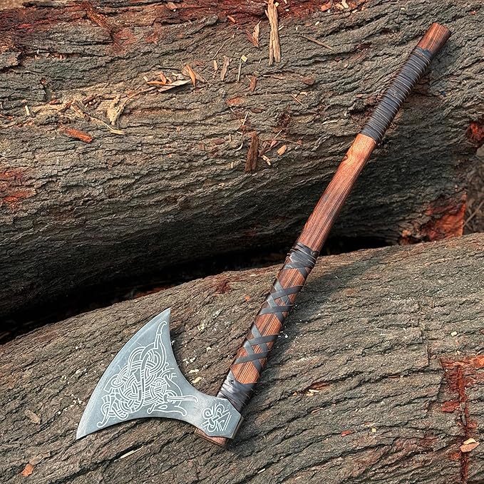 MDM-012 Custom Hand Forged Viking Axe Real Tomahawk Viking Hatchet Beared Camping Axe, 5160 HIGH Carbon Steel Blade, Throwing Set Vintage Ax Viking Gift for Him - Viking Gifts (largegardzilax)
