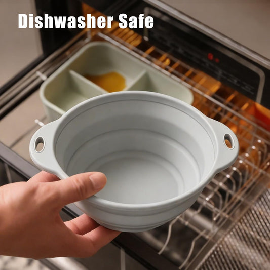 Collapsible Silicone Mixing Bowl - 1800ml(60 fl oz) - BPA Free, Dishwasher Safe, Non-Slip Base Space Saving for Kitchen, Camping & Travel (Grey)