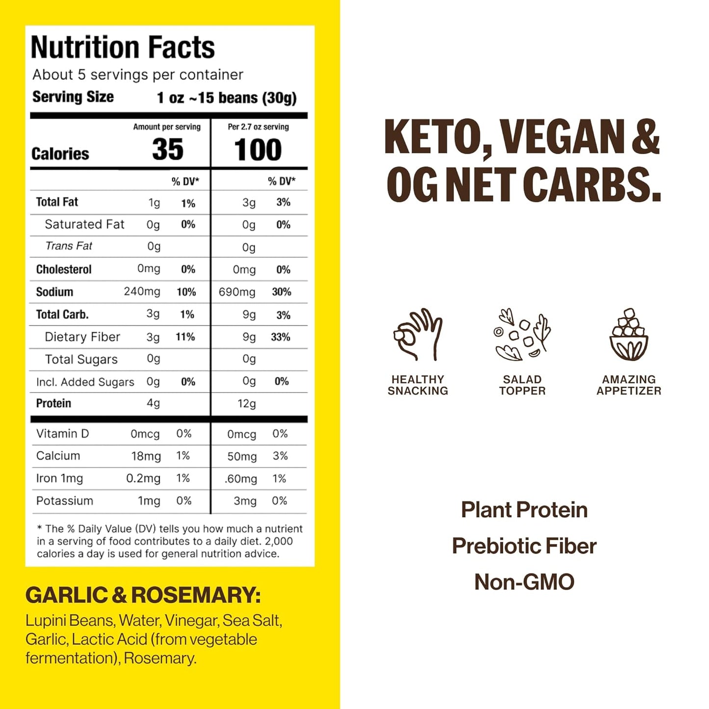 BRAMI Lupini Beans Snacks – Garlic & Herb, Mediterranean Protein Snack, 0g Net Carbs, Vegan & Keto Friendly, High Fiber Italian Lupin Beans, Ready-to-Eat Healthy Snack, 5.3 oz (Pack of 8)