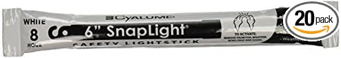 Cyalume White Emergency Glow Sticks - Premium 6??SnapLight Survival Glow Sticks with 8 Hour Duration for Use as Emergency Flares and Hiking Safety Gear (Bulk Pack of 20 Safety Glow Sticks)