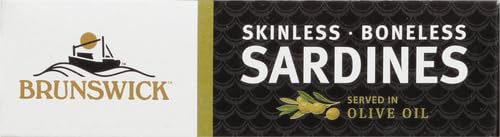 Brunswick Wild Caught Skinless and Boneless Sardines, Served in Olive Oil, 4.4 Ounce (Pack of 6)