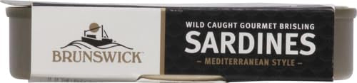 Brunswick Wild Caught Gourmet Brisling Sardines in Extra Virgin Olive Oil, Mediterranean Style with Black Olives, Herbs and Spices, 4.23 oz Can - Wild Caught Sardines - 13g Protein per Serving