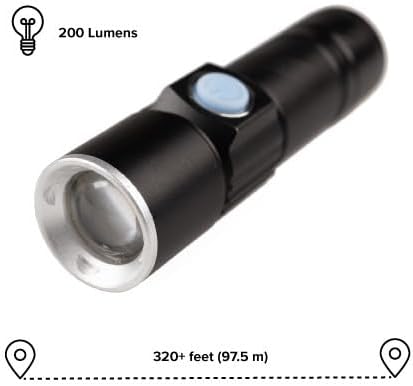 West Coast Paracord LED Flashlight, 3 Modes, Adjustable Zoom Focus, USB Rechargeable, Portable EDC Tactical Light, Bright 200 Lumens, Long Battery