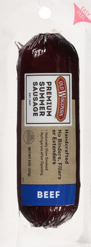 Old Wisconsin Premium Summer Sausage, 100% Natural Meat, Charcuterie, Ready to Eat, High Protein, Low Carb, Keto, Gluten Free, Beef Flavor, 8 Ounce (Pack of 4)