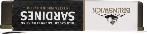 Brunswick Wild Caught Gourmet Brisling Sardines in Extra Virgin Olive Oil, 4.23 oz Can - Wild Caught Sardines - 14g Protein per Serving - Gluten Free, Keto Friendly (Pack of 4)