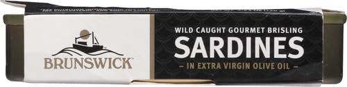 Brunswick Wild Caught Gourmet Brisling Sardines in Extra Virgin Olive Oil, 4.23 oz Can - Wild Caught Sardines - 14g Protein per Serving - Gluten Free, Keto Friendly (Pack of 4)