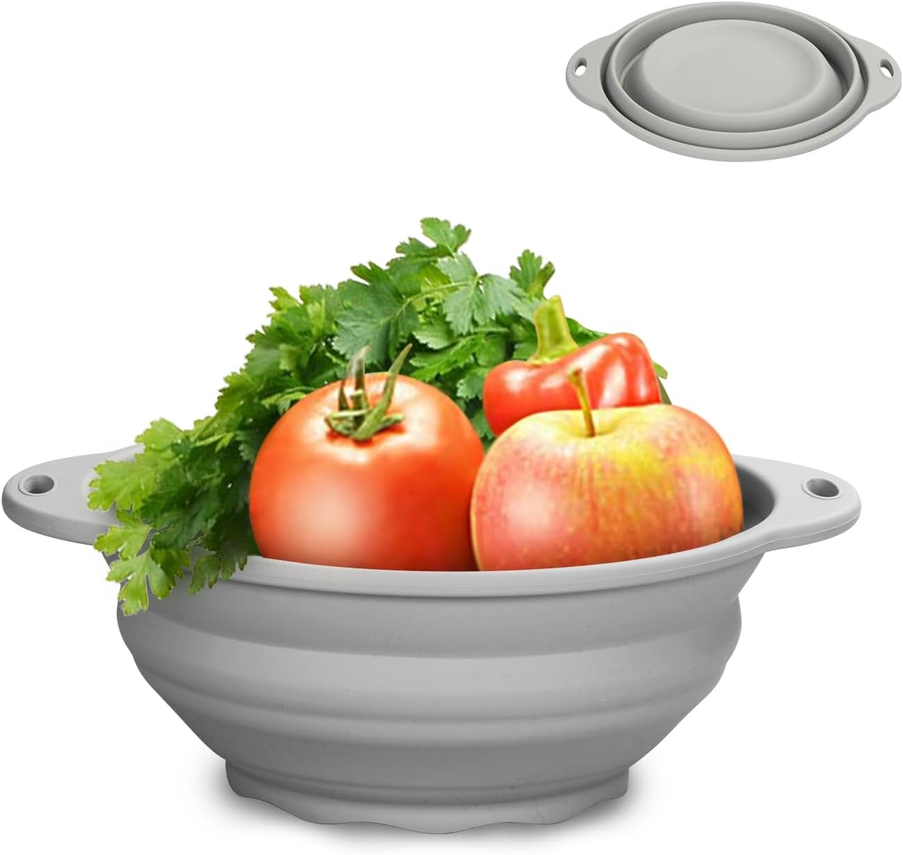 Collapsible Silicone Mixing Bowl - 1800ml(60 fl oz) - BPA Free, Dishwasher Safe, Non-Slip Base Space Saving for Kitchen, Camping & Travel (Grey)