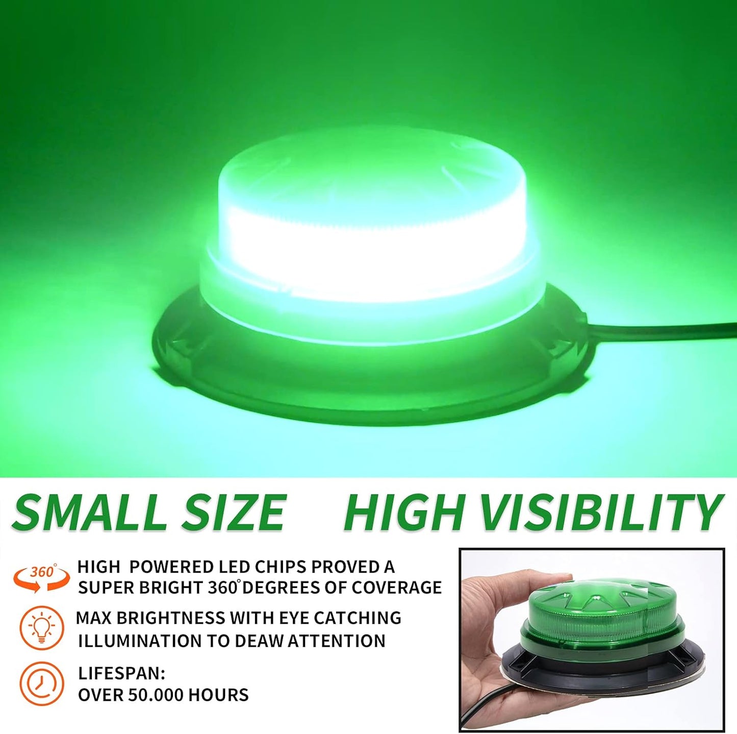 24 LED Emergency Strobe Beacon Light, Magnetic Mount Warning Signal Lamp, 12V-24V Waterproof Flashing Safety Light for Trucks, Forklifts, Tractors & Construction Vehicles (Green/Amber/Blue/Red)