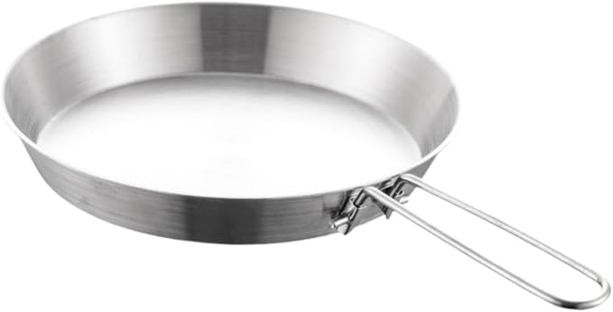 Stainless Steel Camping Fry Pan Cookware Foldable Handle Easy to Clean Multipurpose Outdoor Cooking Griddle Non Stick Skillet, 12cm