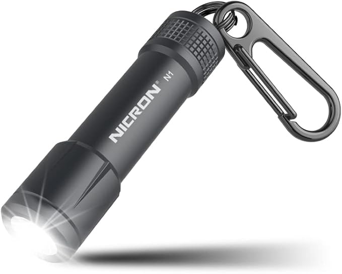 NICRON EDC Keychain Flashlight N1 Mini LED Light with AAA Battery, Portable Mini Light IPX7 Waterproof Build for Outdoor Camping etc (Grey)