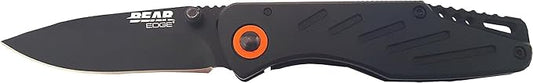Bear Edge 3-3/8 in. Framelock Folding Knife, 440 High Carbon Stainless Steel Blade, Black Steel Handles, Assisted Opening and Pocket/Boot Clip (61104)
