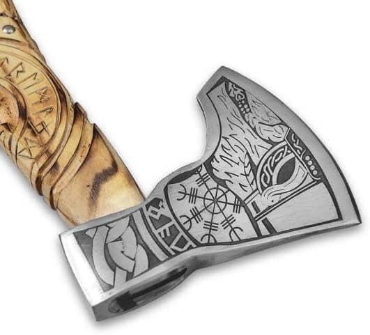 Viking Axe Gift Viking Knife with Sheath | Hand Forged Real Handmade Outdoor Hunting Camping Axes and Hatchets | Viking Gifts for Men (Sm-Rope)