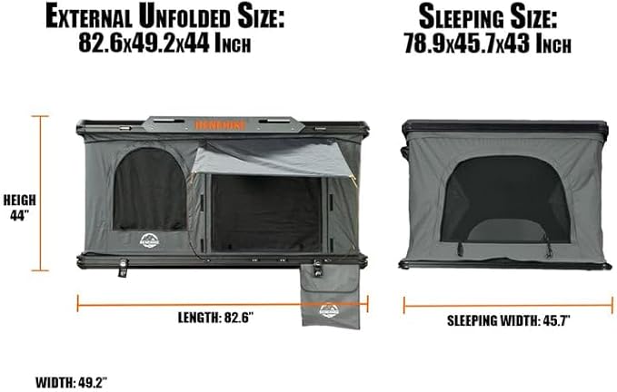Rooftop Tent Hard Shell, BENEHIKE Alumabode V2 Aluminum Hard Shell Pop-up Rooftop Tent for Van Jeep SUV Truck Car Tents for Camping (2~3 Person)