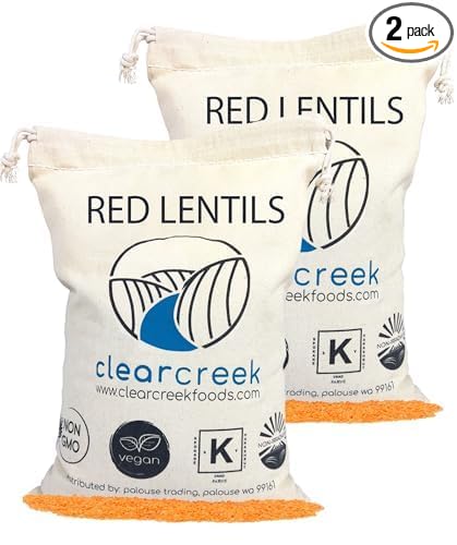CLEAR CREEK Certified Glyphosate Residue Free Red Lentils | 8 LB Linen (2-4 lb Bags) | Non-GMO | Kosher | Vegan
