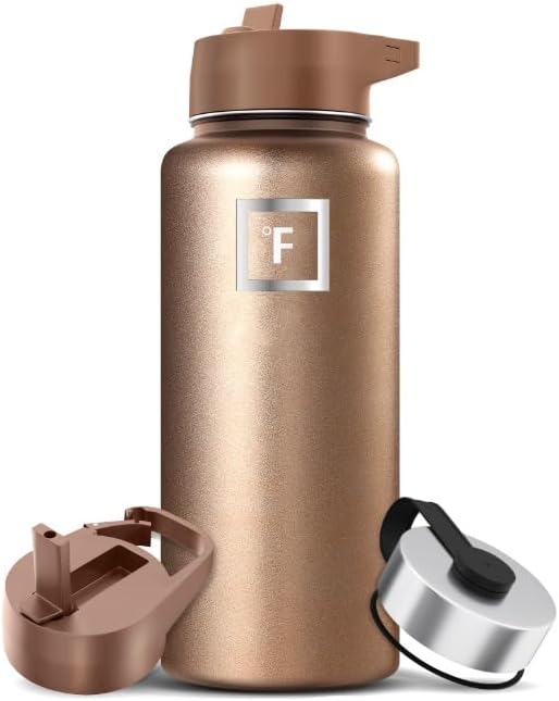 IRON °FLASK Camping & Hiking Hydration Flask with 3 Lids - Stainless Steel, Double Walled & Vacuum Insulated Water Bottle - Leak Proof & BPA Free 32 Oz