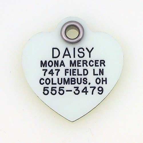 LuckyPet Glow in The Dark Dog and Cat ID Tag - Durable Custom Tags for Pets - Silent Personalized Pet Identification - Easy to Read Engraving - Small, Heart