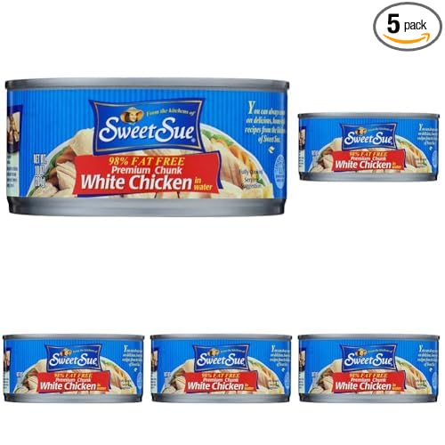 Sweet Sue Chunk White Chicken in Water, 10 oz Can - 11g Protein per Serving, 98% Fat Free - Gluten Free, Keto Friendly - Great for Snack, Lunch or Dinner Recipes (Pack of 5)