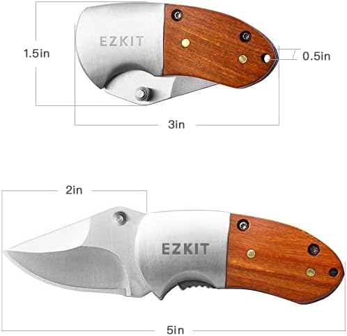 Pocket Knife, Small Folding Wood Handle Stainless Steel Everyday Carry Knife, Blade Length: 2in