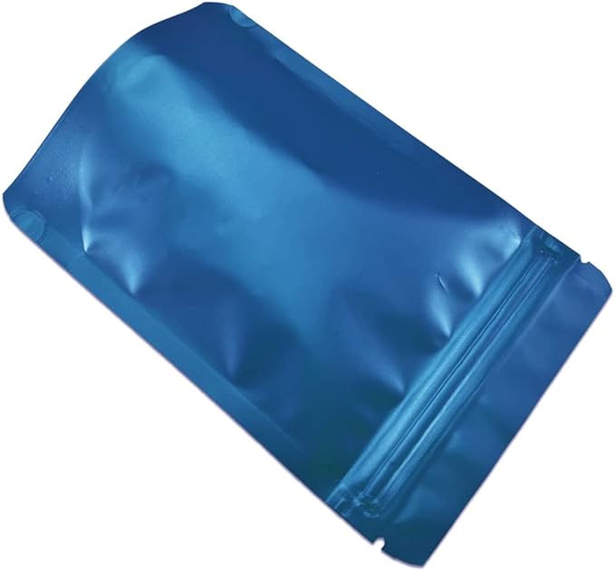 PABCK Stand-Up Resealable Heat Seal Bags 3.55mil Thick Frosted Blue Foil Sealed Bags 50 Pieces