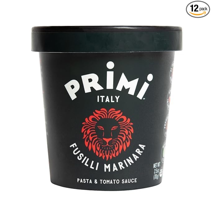 Primi Pasta Cup, 12-Pack, Made In Italy, Non-GMO, Just Add Water, Microwavable, Ready in 3 Minutes (12 Pack, Fusilli With Marinara)