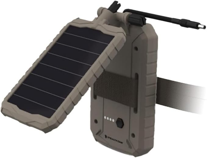 Stealth Cam Durable Sol-Pak Solar Battery Pack, 12V Solar Power Panel, Rechargeable Battery & 10ft Insulated Cable, Compatible with All Wireless/Cellular Trail Cameras - 5000 mAh