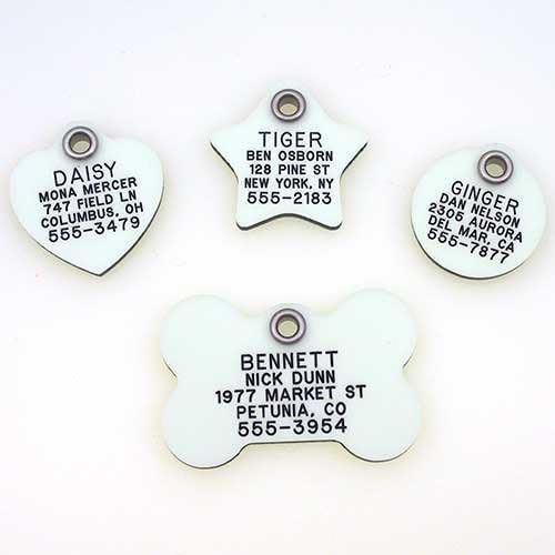 LuckyPet Glow in The Dark Dog ID Tag - Durable Custom Tags for Pets - Silent Personalized Pet Identification - Easy to Read Engraving - Small, Bone