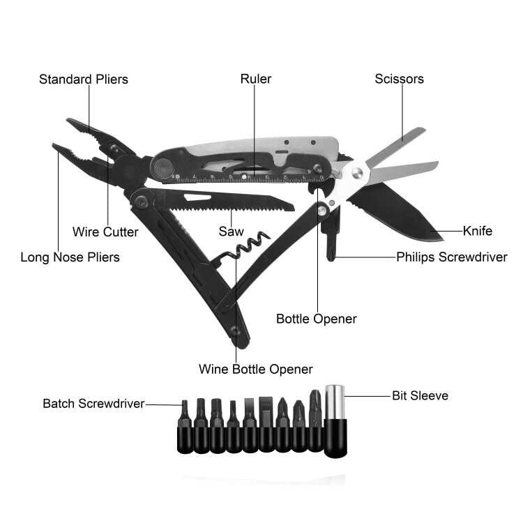 RoverTac 18-in-1 Multitool Pocket Knife with Pliers, Saw, Corkscrew & Detachable Scissors, Multi
