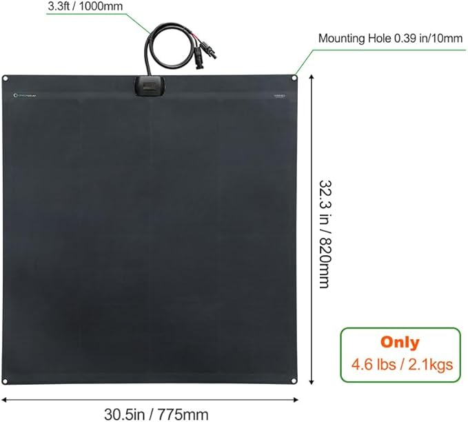 LensunSolar Flexible Solar Panel 120W 12V ETFE,32.3in x 30.5in Semi-Flexible Bendable Mono Solar Panel High Efficiency 120 Watt for RV Van Roof TopCamping Home Boat Marin