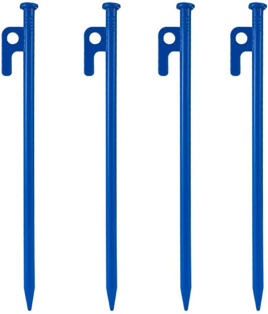 4Pcs Heavy-Duty Forged Steel Tent Stakes, 12in, with Storage Pouch – Ideal for Rocky Terrain, Snowfields, and Camping (4Pcs 12in Stakes Included)(Blue)