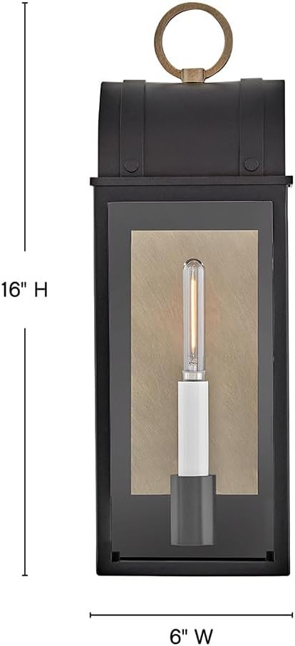 Hinkley Campbell Medium Wall Mount Outdoor Lantern - Clear Glass, Aluminum - Black Finish and Burnished Bronze Accents