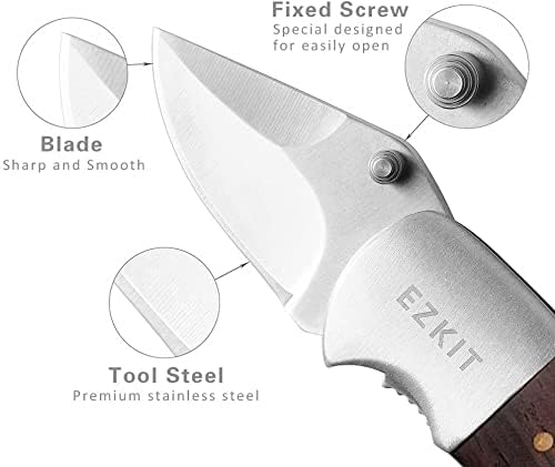 Pocket Knife, Small Folding Wood Handle 2in Blade Stainless Steel Everyday Carry Knife